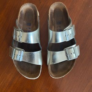 Silver Birkenstocks Arizona size 38